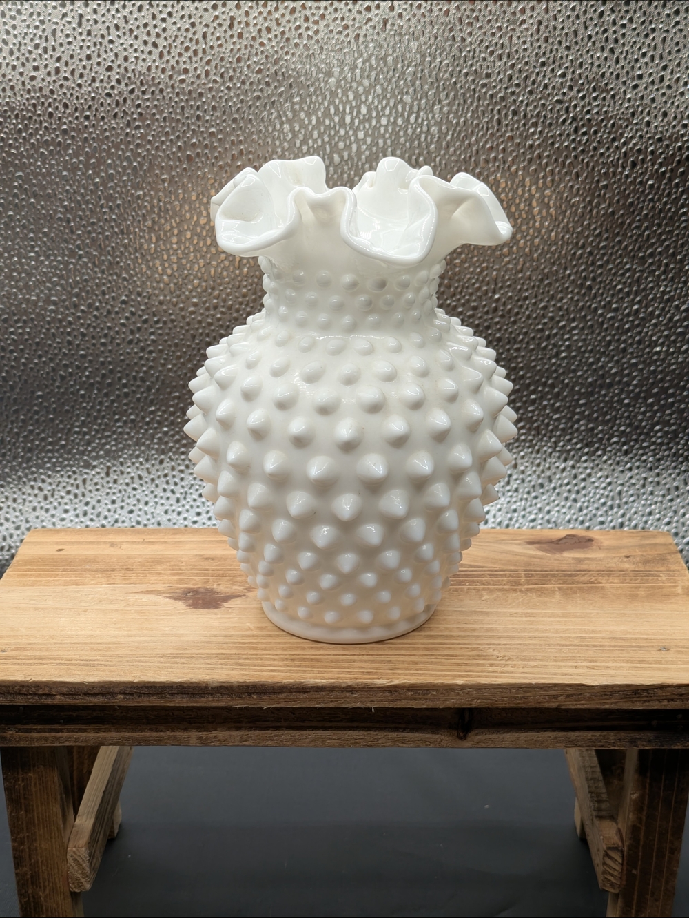 White Hobnail Ruffled Milk Glass Vase - Home Accents